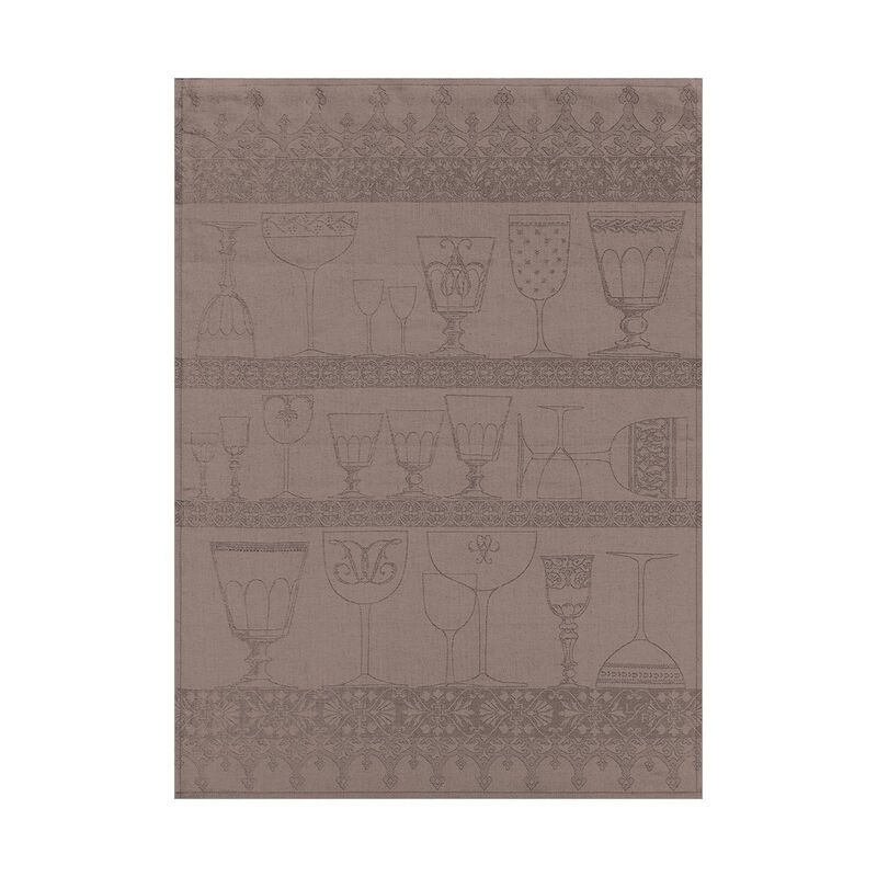 Le Jacquard Francais | Linen Crystal Towel, Blackpepper: Woven linen with glassware motifs in muted taupe-brown, ideal for drying delicate dishes, reflecting European craftsmanship.
