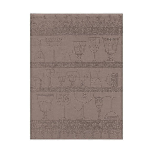 Le Jacquard Francais | Linen Crystal Towel, Blackpepper: Woven linen with glassware motifs in muted taupe-brown, ideal for drying delicate dishes, reflecting European craftsmanship.