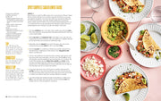 Hachette Book Group's What to Cook When You Don't Feel Like Cooking cookbook spread featuring Spicy Chipotle Cauliflower Tacos recipe and styled food presentation.