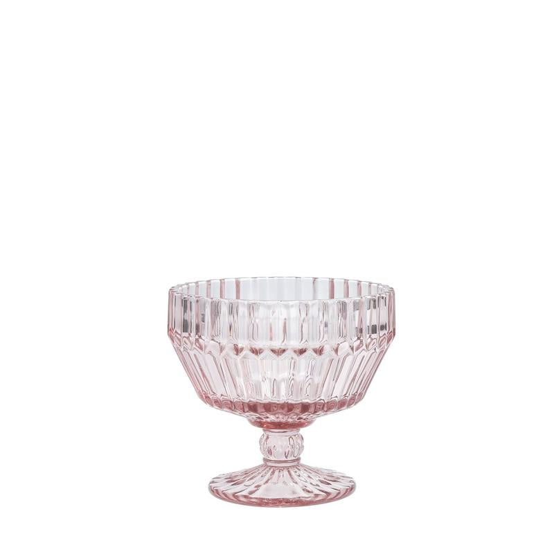 Fortessa Archie Pink Coupe 10oz Dessert Bowl, elegantly crafted glassware with a small base, perfect for serving desserts.