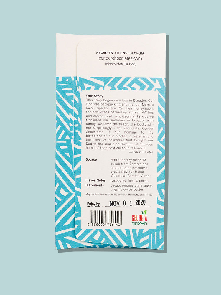 Condor | Chocolate Bars - 72% Dark Chocolate crafted from premium Ecuadorian cacao, offering rich flavors with hints of pecans and sea salt.