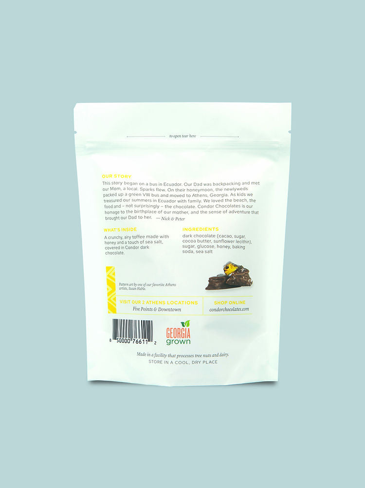 Condor Chocolates' Honeycomb Toffee, airy honey-infused toffee in dark chocolate, perfect for indulging in gourmet treats from Athens Cooks.