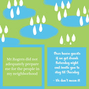 Drinks on Me - NAPKIN Mr Rogers: A double-sided cocktail napkin featuring witty neighborhood and house guest humor, perfect for parties or gifts.