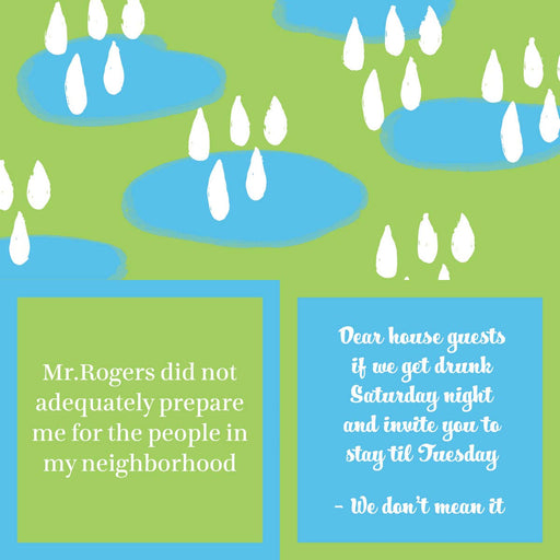 Drinks on Me - NAPKIN Mr Rogers: A double-sided cocktail napkin featuring witty neighborhood and house guest humor, perfect for parties or gifts.