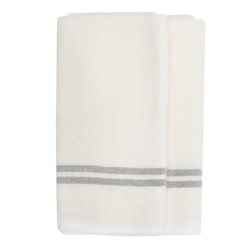 Caravan Home | Vintage Linen Ivory & Grey Towels featuring handmade Khadhi linen with gray stripes, ideal for elevating rustic or modern dining aesthetics.