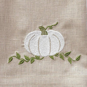 Crown Linen Designs | Pumpkin Linen Towel - Soft Flax (White-Green) featuring intricate pumpkin embroidery, perfect for enhancing kitchen or bathroom decor with elegance.