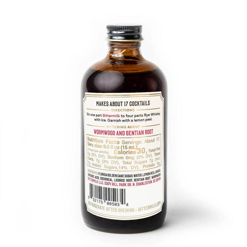 Bittermilk Bottling Co. - Bittermilk No.4 - New Orleans Style Old Fashioned Rouge cocktail mixer in a glass bottle with detailed label, highlighting its unique bittersweet flavor profile.