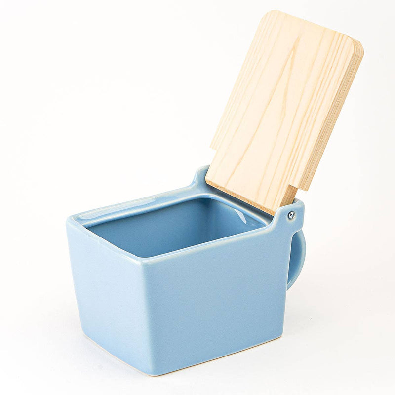 Zero Japan | Bee House Ceramic Salt Box With Wooden Lid & Dehumidifying Measuring Spoon, Ocean Blue