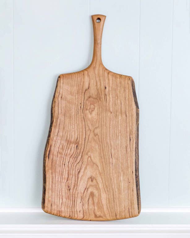 Petermans Boards and Bowls Inc. - 18 Cherry Serving Board with Handle, handcrafted from upcycled cherry wood, showcasing rich grain; perfect for elegant serving.