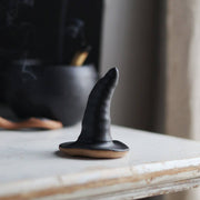 Gravesco Pottery - Black Witch Hat: Handmade ceramic ring holder shaped like a witch's hat, perfect for Halloween decor or gifting.