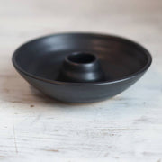 Gravesco Pottery - Palo Santo Burning Ritual Dish: Black, a matte-black ceramic bowl with central holder, ideal for catching ash and securely holding Palo Santo for cleansing rituals.