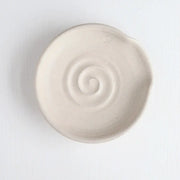 Gravesco Pottery - Handmade Pottery Spoon Rest with spiral pattern pressed into the surface, showcasing its unique, handcrafted design. Perfect for keeping countertops tidy while cooking.
