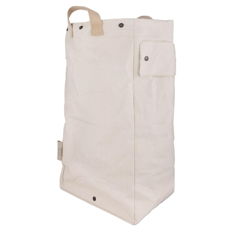 UASHMAMA Laundry Bag Hampers - Cachemire, featuring a white, tall, narrow design with cotton handles, ideal for organizing laundry efficiently in compact spaces.