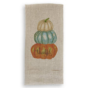 Close-up of the French Graffiti | Thankful Pumpkins Natural Guest Towel, featuring pumpkin embroidery, ideal for elevating home decor with style and practicality.