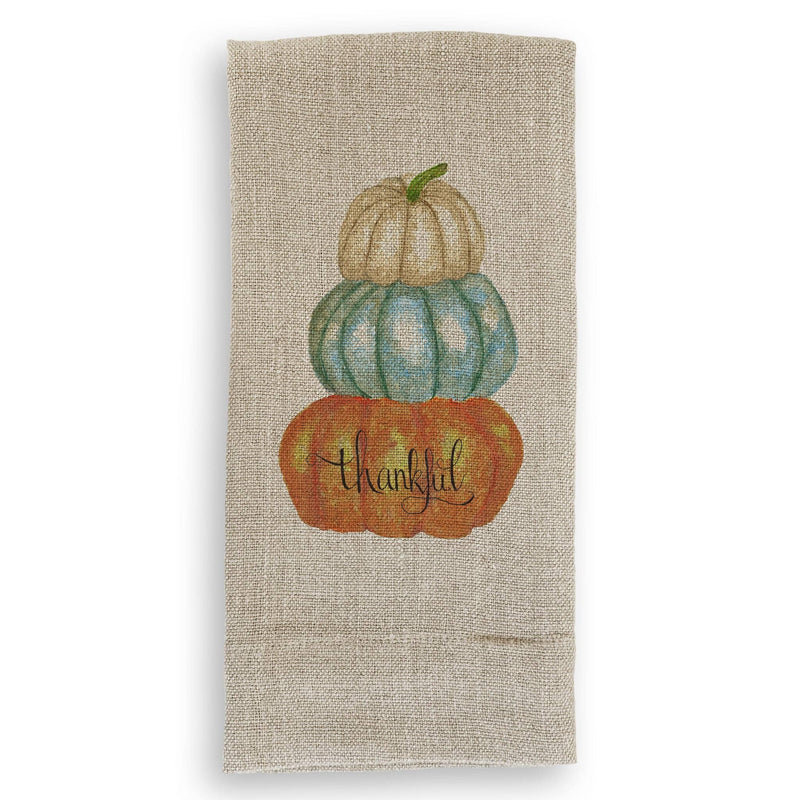 Close-up of the French Graffiti | Thankful Pumpkins Natural Guest Towel, featuring pumpkin embroidery, ideal for elevating home decor with style and practicality.