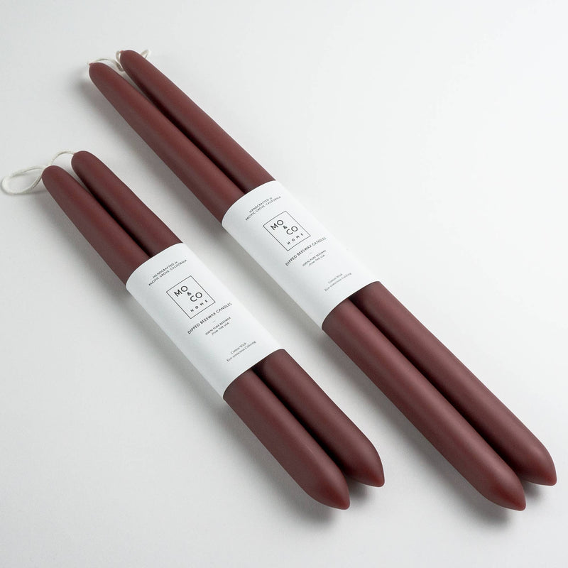 Mo&Co Home -  Burgundy | Dipped Beeswax Taper Candles | All Natural: 14 Inches