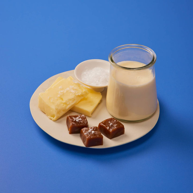 Le Bon Garçon | Individual Caramels - Classic Sea Salt displayed on a plate, showcasing the artisanal caramel crafted with local cream and butter for a rich, velvety texture.