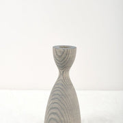 Farmhouse Pottery Pantry Candlesticks - Small Grey, handcrafted from American ash wood with a brass insert, elegantly complement any table setting with their modern design.