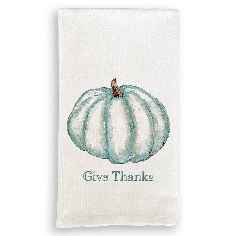 French Graffiti | Blue "Give Thanks" Pumpkin Guest Towel, Natural