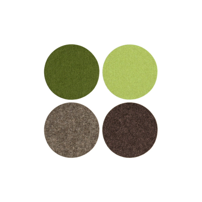 Graf Lantz - Bierfilzl Merino Wool Felt Round Coaster Multi 4 Pack: Forest, featuring high-quality German wool coasters in green and brown hues, perfect for stylish surface protection.