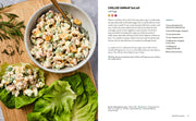 Penguin Random House LLC's Skinnytaste High Protein cookbook featuring a Chilled Shrimp Salad with Eggs recipe, ideal for healthy, protein-rich meals.