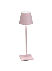 Zafferano America - Poldina Pro Cordless Lamp: Rust, featuring a sleek design with a pink conical shade, ideal for modern kitchens or stylish dining areas.