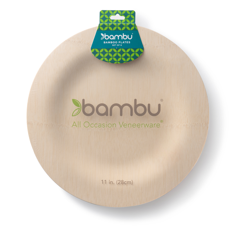 bambu® - Disposable Bamboo Round Plate: 11 inches, eco-friendly, FSC-certified, compostable, ideal for stylish dining at home or events, sold in sets of eight.