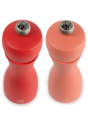 Peugeot | Tahiti Duo Salt + Pepper Mills, Fire, featuring adjustable metal knobs for grind settings, ideal for enhancing culinary creations.