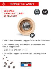 Peugeot | Boreal Pepper Mill, Celestial Blue: French-made, beech-crafted grinder with lifetime steel mechanism, slices peppercorns for full flavor release.