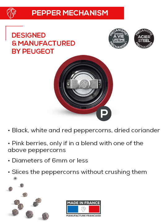 Peugeot | Paris u'Select Pacific Blue Lacquered Pepper Mill, 7 inches, featuring a lifetime-warrantied steel grinding mechanism, designed for precise and even peppercorn slicing. Made in France.