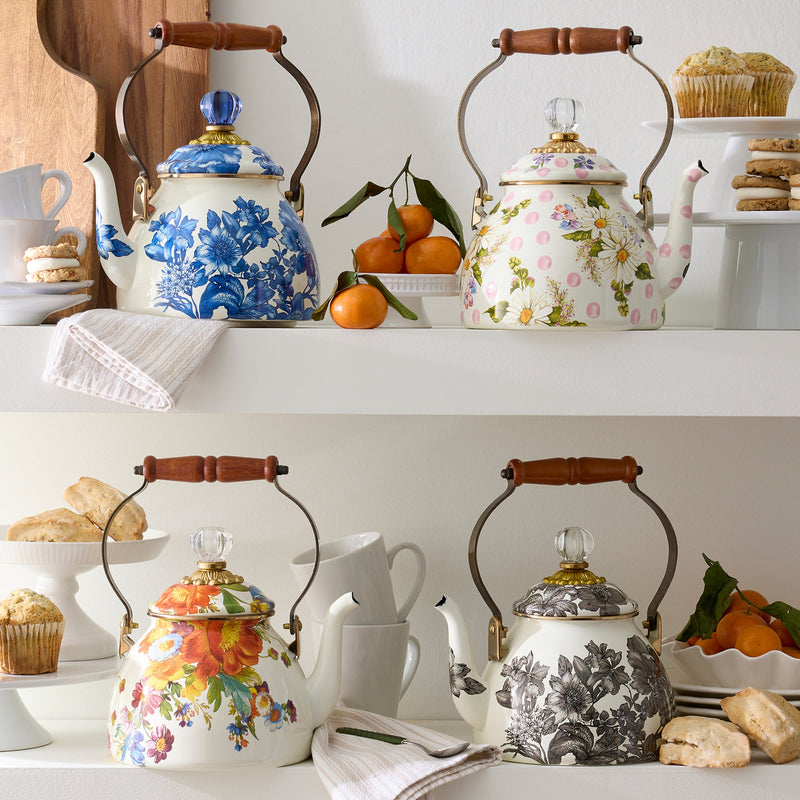 MacKenzie-Childs | Wild Rose Tea Kettle, Brown, 2 Qt