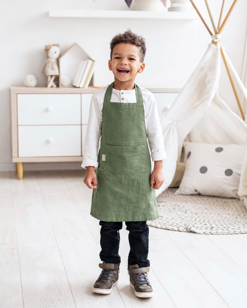 MagicLinen | Kids' Linen Apron, Forest Green, Ages 2–4