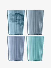 Set of four LSA International Gems Tumblers, 19oz each, with fine fluted textures, hand-painted to resemble polished gemstones, ideal for elegant dining occasions.