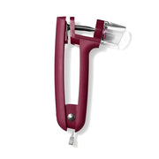 OXO Good Grips Cherry & Olive Pitter in Beet, featuring a red plastic tool with a clear tube, designed for easy and mess-free pitting of fruits.