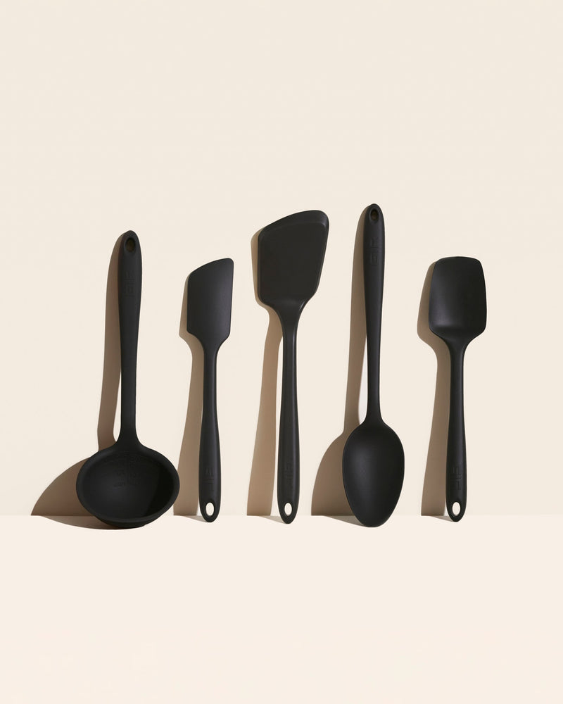 GIR | 5-Piece Ultimate Tool Set - Black, featuring durable silicone utensils for versatile cooking tasks, displayed in a cohesive arrangement.