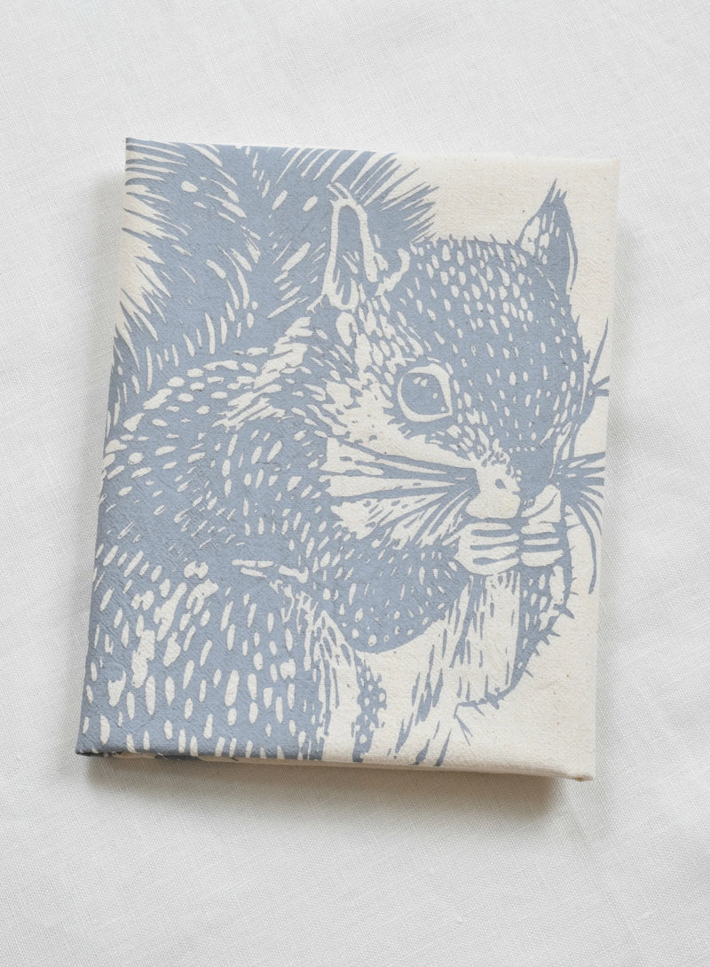 Hearth and Harrow | Organic Cotton Squirrel Tea Towel in Green -Woodland Animal