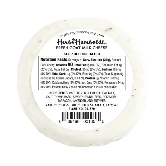 Gourmet Foods International | Herbs de Humboldt Goat Cheese, 4oz Disk