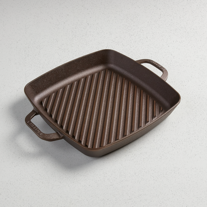 Smithey No. 12 square cast iron Grill Pan with raised ridges and two handles