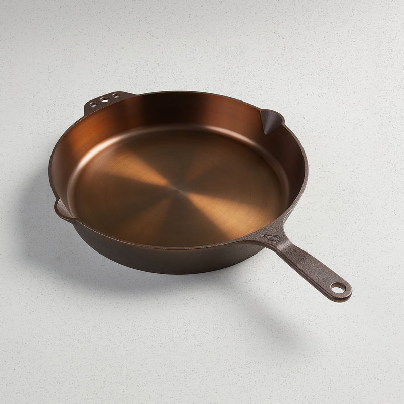 Smithey No. 14 Traditional cast iron skillet with pour spouts and long handle