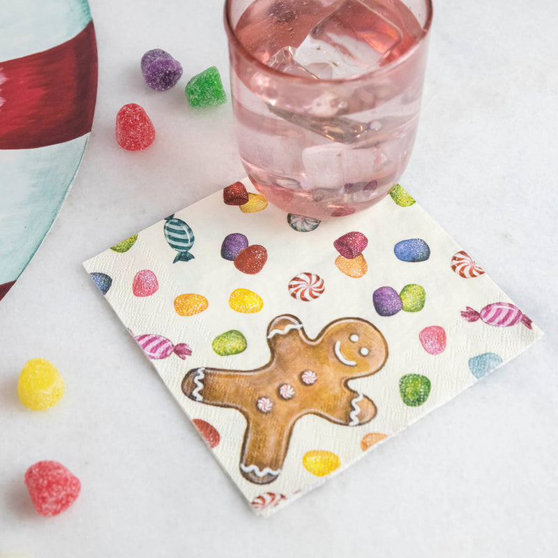 Gingerbread Cocktail Napkins from Hester & Cook's Winter Holiday Collection, showcasing festive gingerbread designs, perfect for adding whimsy to your holiday gatherings.