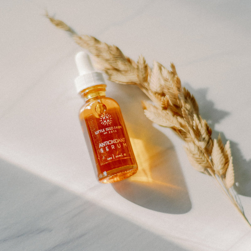 Little Seed Farm | Antioxidant Serum bottle showcasing a blend of botanical oils and CoQ10, designed to protect and revitalize skin against environmental stressors.