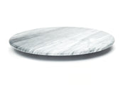 White Marble Lazy Susan, a 12-inch round Carrara marble serving board, ideal for smooth, silent rotation of dishes at gatherings.