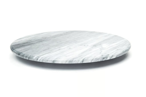 White Marble Lazy Susan, a 12-inch round Carrara marble serving board, ideal for smooth, silent rotation of dishes at gatherings.