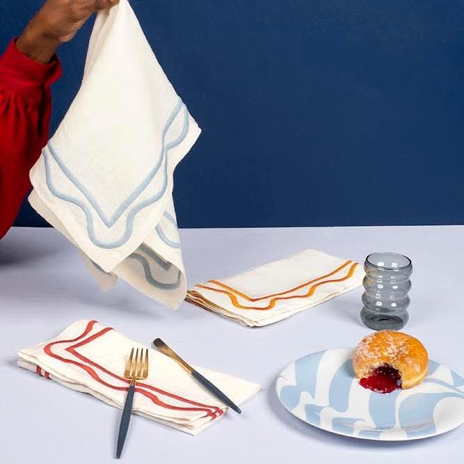 Misette | Colorblock Embroidered Linen Napkins, Amber, Set of 4