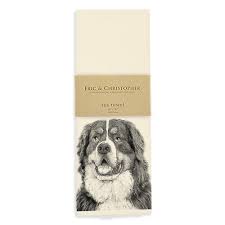 Eric and Christopher tea towel featuring a Bernese Mountain Dog design, crafted from sustainable cotton, ideal for kitchen use in Athens Cooks' curated collection.