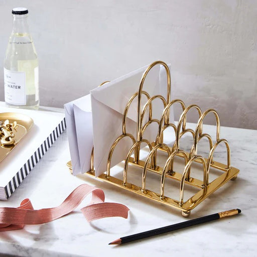 Sir|Madam Brass Toast Stand, angled view