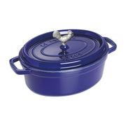 Staub | Coq au Vin Dutch Oven, Dark Blue, 5.75 QT, features a rooster handle on its lid, epitomizing Athens Cooks' quality kitchenware selection.