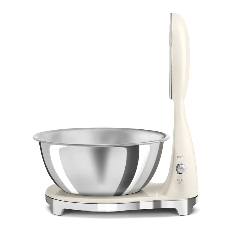 Smeg | Kitchen Scale with removable stainless-steel bowl, featuring dual-mode weighing, unit conversion, and USB charging. Ideal for precise cooking tasks at Athens Cooks.