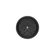 Staub Mini Round Dutch Oven, Black, 0.275 QT., features enameled cast iron with a self-basting lid, ideal for single-serve dishes. Crafted in France.