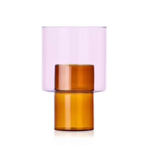 Ichendorf | Boreale Vase B, Amber/Pink: A modern, handblown vase with stacked cylindrical sections, perfect for enhancing kitchen or dining spaces with floral arrangements.
